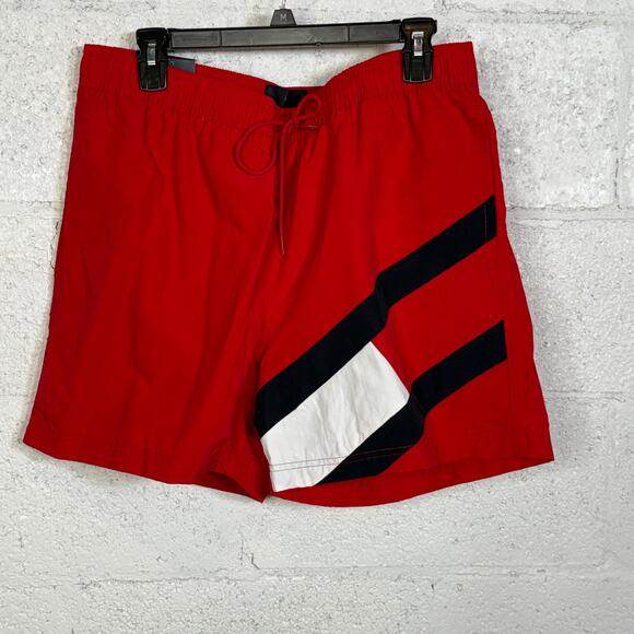 Tommy Hilfiger Men's Medium Drawstring 5" Swim Trunks - Primary Red XXL - Picture 1 of 6